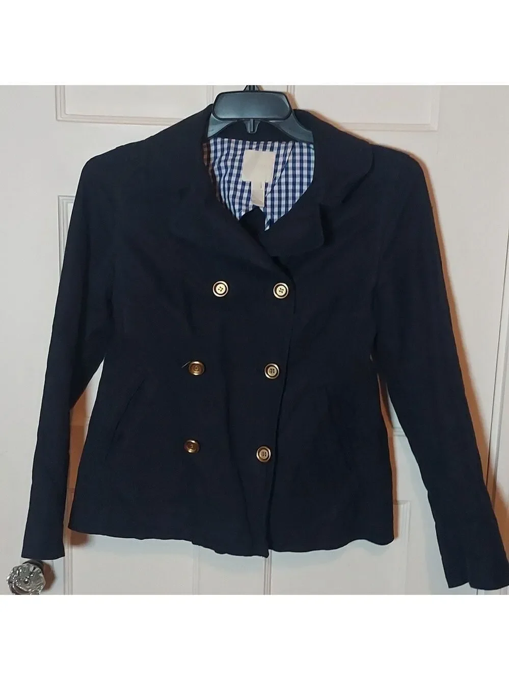 J Crew Metallic Denim Double Breasted Peacoat Size 6